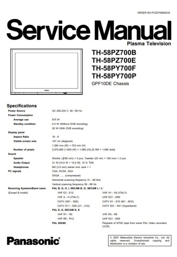 GPF10DE_TH-58PZ700B ,TH-58PZ700E ,TH-58PY700F ,TH-58PY700P